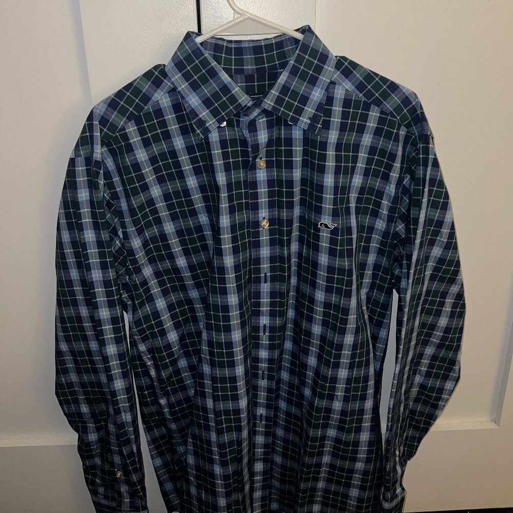 Brand New Vineyard Vines Men's Green and Navy Button Down